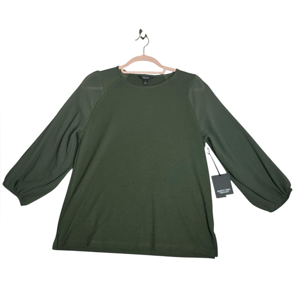 Simply‎ Vera Vera Wang NWT Green Sheer Sleeve Blouse Women’s Size Small